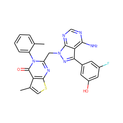 Cc1ccccc1-n1c(Cn2nc(-c3cc(O)cc(F)c3)c3c(N)ncnc32)nc2scc(C)c2c1=O ZINC000095564486