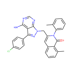 Cc1ccccc1-n1c(Cn2nc(-c3ccc(Cl)cc3)c3c(N)ncnc32)cc2cccc(C)c2c1=O ZINC000088345635