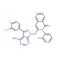 Cc1ccccc1-n1c(Cn2nc(-c3ccc(F)c(O)c3)c3c(N)ncnc32)cc2ccccc2c1=O ZINC000088345926