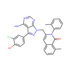 Cc1ccccc1-n1c(Cn2nc(-c3ccc(O)c(Cl)c3)c3c(N)ncnc32)cc2cccc(C)c2c1=O ZINC000145964793