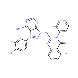 Cc1ccccc1-n1c(Cn2nc(-c3ccc(O)c(F)c3)c3c(N)ncnc32)nc2cccc(C)c2c1=O ZINC000051768788