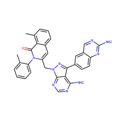 Cc1ccccc1-n1c(Cn2nc(-c3ccc4nc(N)ncc4c3)c3c(N)ncnc32)cc2cccc(C)c2c1=O ZINC000088346116