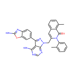 Cc1ccccc1-n1c(Cn2nc(-c3ccc4nc(N)oc4c3)c3c(N)ncnc32)cc2cccc(C)c2c1=O ZINC000088345726