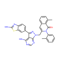 Cc1ccccc1-n1c(Cn2nc(-c3ccc4nc(N)sc4c3)c3c(N)ncnc32)cc2cccc(C)c2c1=O ZINC000088345997