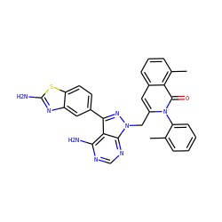 Cc1ccccc1-n1c(Cn2nc(-c3ccc4sc(N)nc4c3)c3c(N)ncnc32)cc2cccc(C)c2c1=O ZINC000088346136