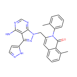 Cc1ccccc1-n1c(Cn2nc(-c3ccn[nH]3)c3c(N)ncnc32)cc2cccc(C)c2c1=O ZINC000088346010