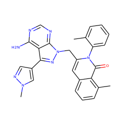 Cc1ccccc1-n1c(Cn2nc(-c3cnn(C)c3)c3c(N)ncnc32)cc2cccc(C)c2c1=O ZINC000088345649