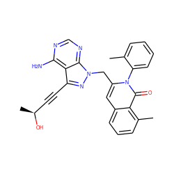 Cc1ccccc1-n1c(Cn2nc(C#C[C@H](C)O)c3c(N)ncnc32)cc2cccc(C)c2c1=O ZINC000088345612