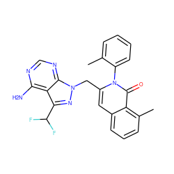 Cc1ccccc1-n1c(Cn2nc(C(F)F)c3c(N)ncnc32)cc2cccc(C)c2c1=O ZINC000088346039