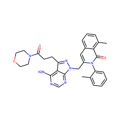 Cc1ccccc1-n1c(Cn2nc(CCC(=O)N3CCOCC3)c3c(N)ncnc32)cc2cccc(C)c2c1=O ZINC000088345912