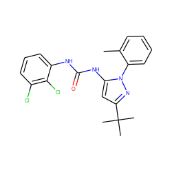 Cc1ccccc1-n1nc(C(C)(C)C)cc1NC(=O)Nc1cccc(Cl)c1Cl ZINC000003833979