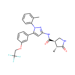 Cc1ccccc1-n1nc(NC(=O)[C@H]2CNC(=O)[C@@H]2C)cc1-c1cccc(OCC(F)(F)F)c1 ZINC000169707162