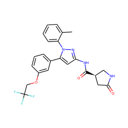 Cc1ccccc1-n1nc(NC(=O)[C@H]2CNC(=O)C2)cc1-c1cccc(OCC(F)(F)F)c1 ZINC000169707161