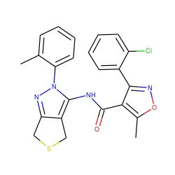 Cc1ccccc1-n1nc2c(c1NC(=O)c1c(-c3ccccc3Cl)noc1C)CSC2 ZINC000004035271