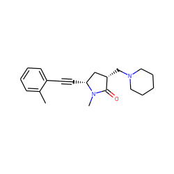 Cc1ccccc1C#C[C@@H]1C[C@H](CN2CCCCC2)C(=O)N1C ZINC000038248024