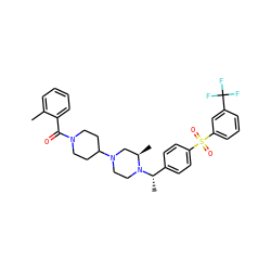 Cc1ccccc1C(=O)N1CCC(N2CCN([C@@H](C)c3ccc(S(=O)(=O)c4cccc(C(F)(F)F)c4)cc3)[C@H](C)C2)CC1 ZINC000027873306