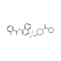 Cc1ccccc1C(=O)Nc1ccc(S(=O)(=O)NC2CCN(C(=O)C3CCCC3)CC2)c2ccccc12 ZINC000035242575