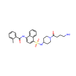 Cc1ccccc1C(=O)Nc1ccc(S(=O)(=O)NC2CCN(C(=O)CCCN)CC2)c2ccccc12 ZINC000035242680