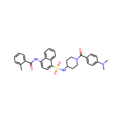 Cc1ccccc1C(=O)Nc1ccc(S(=O)(=O)NC2CCN(C(=O)c3ccc(N(C)C)cc3)CC2)c2ccccc12 ZINC000036184928