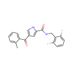 Cc1ccccc1C(=O)c1c[nH]c(C(=O)NCc2c(F)cccc2F)c1 ZINC000053243353