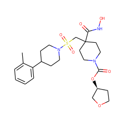 Cc1ccccc1C1CCN(S(=O)(=O)CC2(C(=O)NO)CCN(C(=O)O[C@H]3CCOC3)CC2)CC1 ZINC000029039864