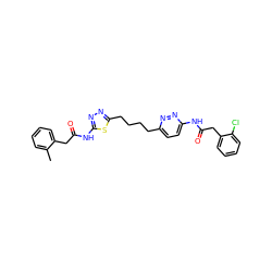 Cc1ccccc1CC(=O)Nc1nnc(CCCCc2ccc(NC(=O)Cc3ccccc3Cl)nn2)s1 ZINC000169698449