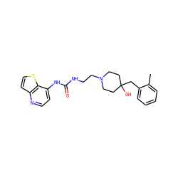 Cc1ccccc1CC1(O)CCN(CCNC(=O)Nc2ccnc3ccsc23)CC1 ZINC000220150733