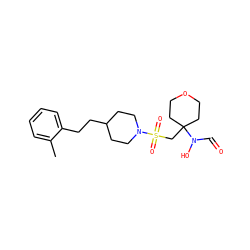 Cc1ccccc1CCC1CCN(S(=O)(=O)CC2(N(O)C=O)CCOCC2)CC1 ZINC000071294611