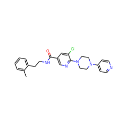 Cc1ccccc1CCNC(=O)c1cnc(N2CCN(c3ccncc3)CC2)c(Cl)c1 ZINC000045189313