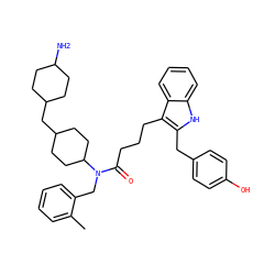 Cc1ccccc1CN(C(=O)CCCc1c(Cc2ccc(O)cc2)[nH]c2ccccc12)C1CCC(CC2CCC(N)CC2)CC1 ZINC000028825992