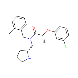 Cc1ccccc1CN(C[C@H]1CCCN1)C(=O)[C@@H](C)Oc1cccc(Cl)c1 ZINC000040933615