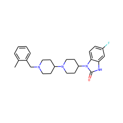 Cc1ccccc1CN1CCC(N2CCC(n3c(=O)[nH]c4cc(F)ccc43)CC2)CC1 ZINC000040951090
