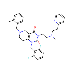 Cc1ccccc1CN1CCc2c(c(=O)n(CCN(C)CCc3ccccn3)c(=O)n2Cc2c(F)cccc2F)C1 ZINC000028864135