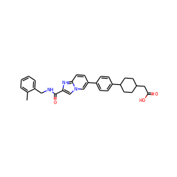 Cc1ccccc1CNC(=O)c1cn2cc(-c3ccc(C4CCC(CC(=O)O)CC4)cc3)ccc2n1 ZINC000205565681