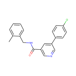 Cc1ccccc1CNC(=O)c1cncc(-c2ccc(Cl)cc2)c1 ZINC000064527050