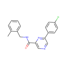 Cc1ccccc1CNC(=O)c1cncc(-c2ccc(Cl)cc2)n1 ZINC000064447962