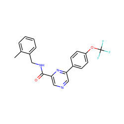 Cc1ccccc1CNC(=O)c1cncc(-c2ccc(OC(F)(F)F)cc2)n1 ZINC000064447500