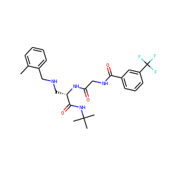 Cc1ccccc1CNC[C@H](NC(=O)CNC(=O)c1cccc(C(F)(F)F)c1)C(=O)NC(C)(C)C ZINC000028952388