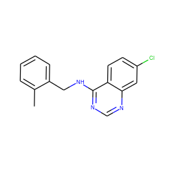 Cc1ccccc1CNc1ncnc2cc(Cl)ccc12 ZINC000001405676