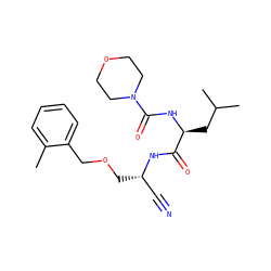 Cc1ccccc1COC[C@@H](C#N)NC(=O)[C@H](CC(C)C)NC(=O)N1CCOCC1 ZINC000013492537