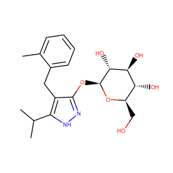 Cc1ccccc1Cc1c(O[C@@H]2O[C@H](CO)[C@@H](O)[C@H](O)[C@H]2O)n[nH]c1C(C)C ZINC000095576160