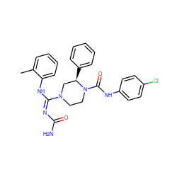 Cc1ccccc1N/C(=N/C(N)=O)N1CCN(C(=O)Nc2ccc(Cl)cc2)[C@H](c2ccccc2)C1 ZINC000040895388