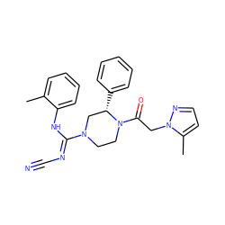 Cc1ccccc1N/C(=N\C#N)N1CCN(C(=O)Cn2nccc2C)[C@@H](c2ccccc2)C1 ZINC000029128979