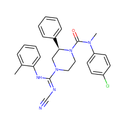 Cc1ccccc1N/C(=N\C#N)N1CCN(C(=O)N(C)c2ccc(Cl)cc2)[C@H](c2ccccc2)C1 ZINC000040933959