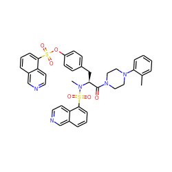 Cc1ccccc1N1CCN(C(=O)[C@H](Cc2ccc(OS(=O)(=O)c3cccc4cnccc34)cc2)N(C)S(=O)(=O)c2cccc3cnccc23)CC1 ZINC000028762773