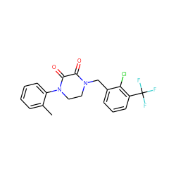 Cc1ccccc1N1CCN(Cc2cccc(C(F)(F)F)c2Cl)C(=O)C1=O ZINC000095565569