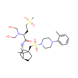 Cc1ccccc1N1CCN(S(=O)(=O)C[C@]23CC[C@@H](C[C@@H]2NC(=O)[C@H](CCS(C)(=O)=O)N(CO)CO)C3(C)C)CC1 ZINC000100740498