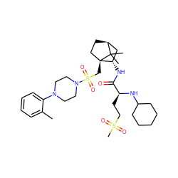 Cc1ccccc1N1CCN(S(=O)(=O)C[C@]23CC[C@@H](C[C@@H]2NC(=O)[C@H](CCS(C)(=O)=O)NC2CCCCC2)C3(C)C)CC1 ZINC000100740464