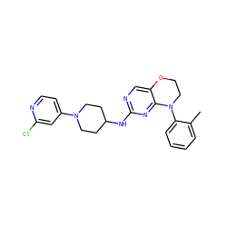 Cc1ccccc1N1CCOc2cnc(NC3CCN(c4ccnc(Cl)c4)CC3)nc21 ZINC000473117373