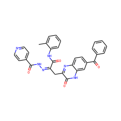 Cc1ccccc1NC(=O)/C(Cc1nc2ccc(C(=O)c3ccccc3)cc2[nH]c1=O)=N\NC(=O)c1ccncc1 ZINC001772609420